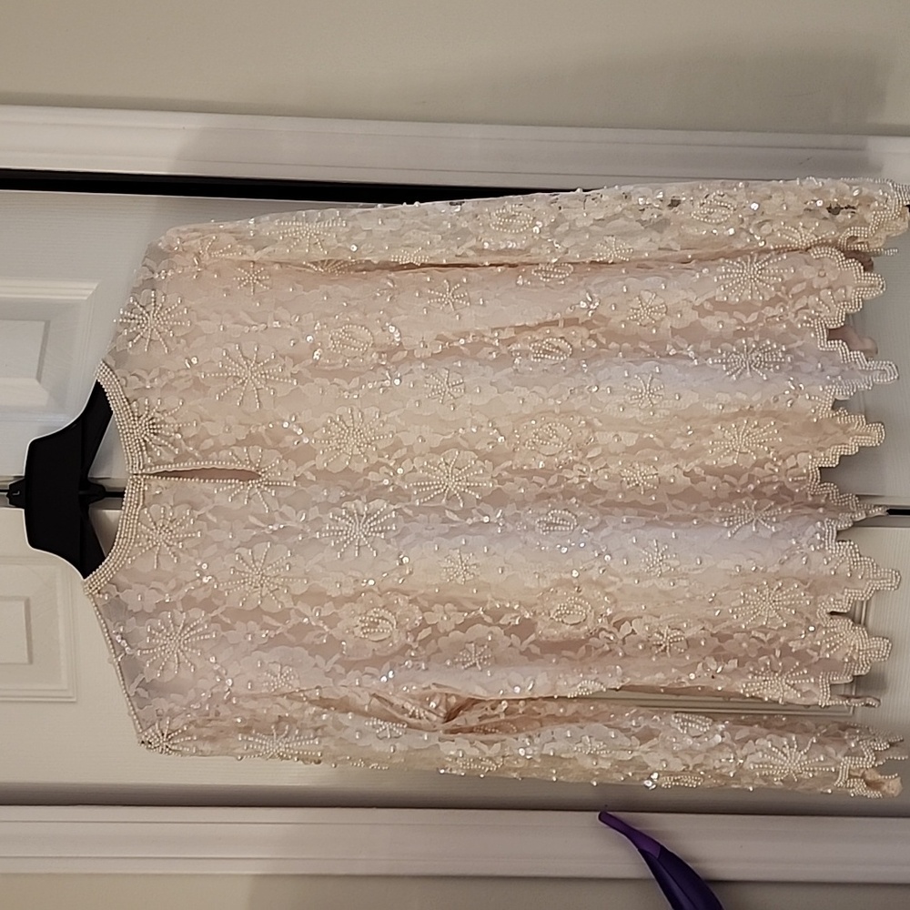 Laurence Kazar New York Lt. Pink Lace Beaded Long Sleeve Top Size XL VINTAGE